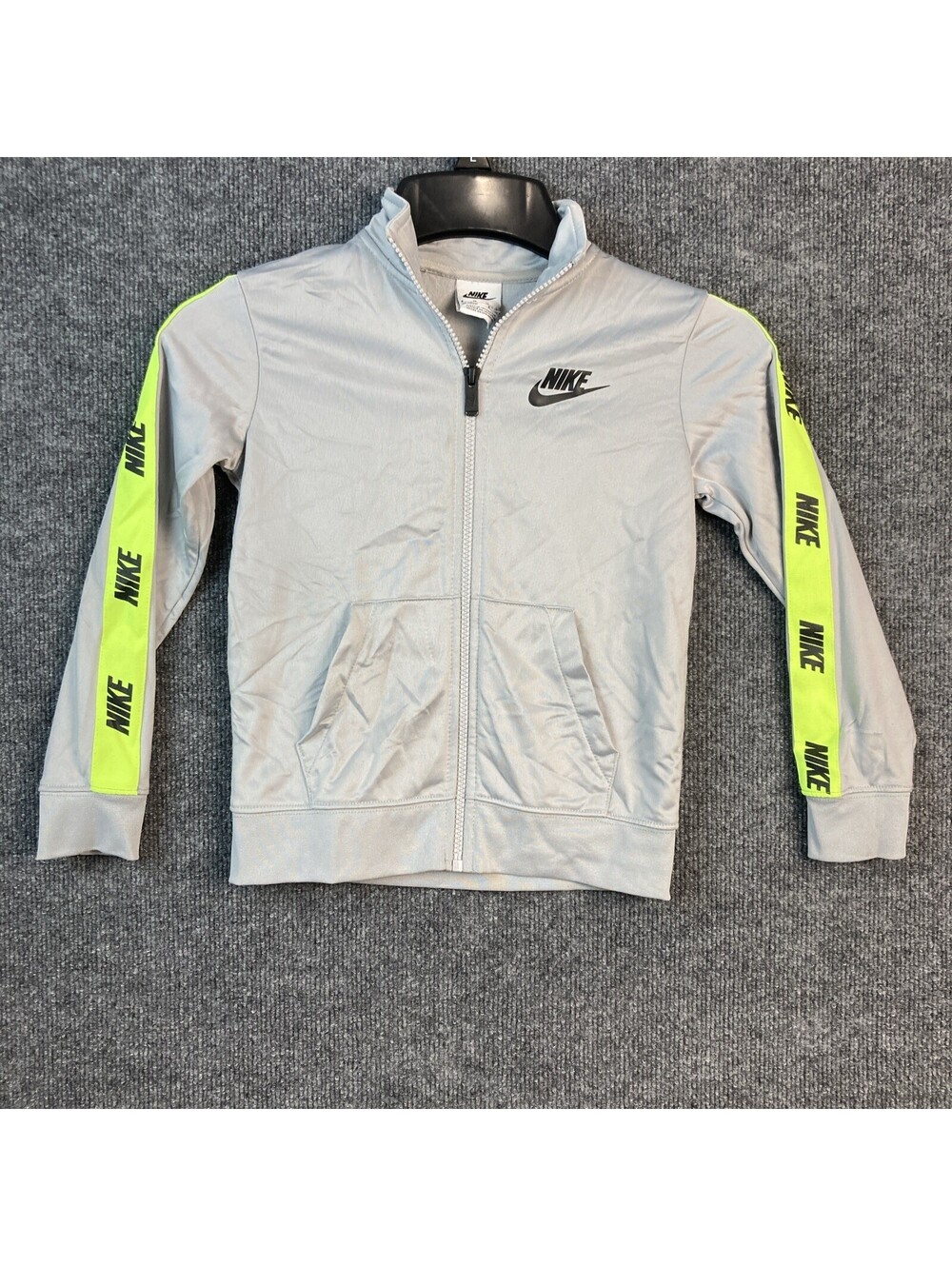 Nike Size 6 (5-6 Yrs)  Grey w/ Green Logo Taping Full Zip Track Jacket